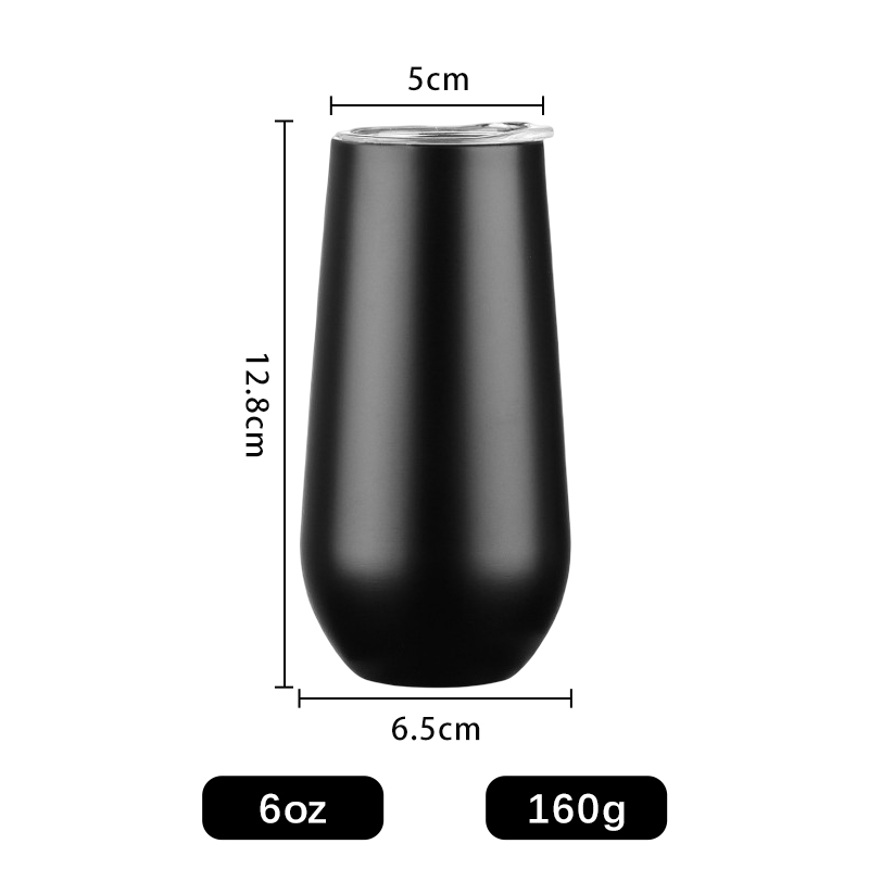 Wholesale Chfirmagne 6oz Wine mugs gift tumbler double wall stainless steel vacuum insulated stemless wine glass tumbler TY36