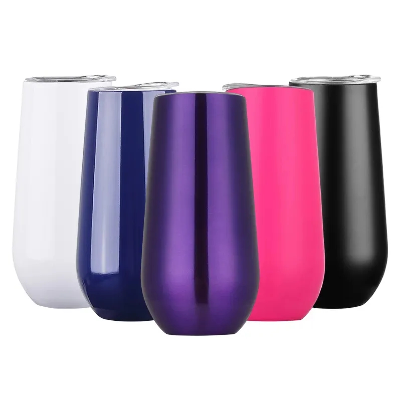 Wholesale Chfirmagne 6oz Wine mugs gift tumbler double wall stainless steel vacuum insulated stemless wine glass tumbler TY36