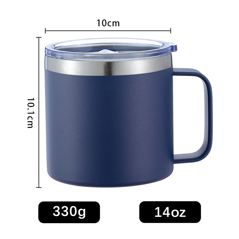 Custom logo 14 oz stainless steel insulated vacuum thermo mug coffee camping travel coffee mug tumbler with handle and lid TY40