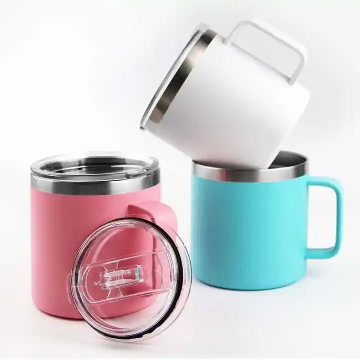 12 oz 14 oz stainless steel insulated vacuum custom logo thermo mug coffee camping travel coffee mug tumbler with handle and lid  KY-36