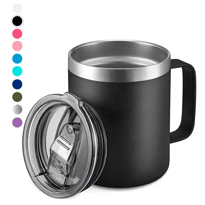 12 oz 14 oz stainless steel insulated vacuum custom logo thermo mug coffee camping travel coffee mug tumbler with handle and lid  KY-36