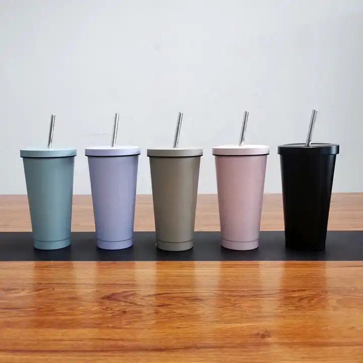 17oz metal matte black stainless steal tumbler cup insulated straw tumbler cup stainless steel straw tumbler mug with lid straw MK-28