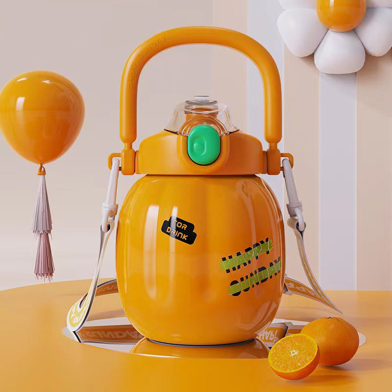 Anak-anak Kettle 316 Pumpkin Insulation Steel Cup Pumpkin Cute with Handle Portable Male and Female Student Carved LOGO YS-56