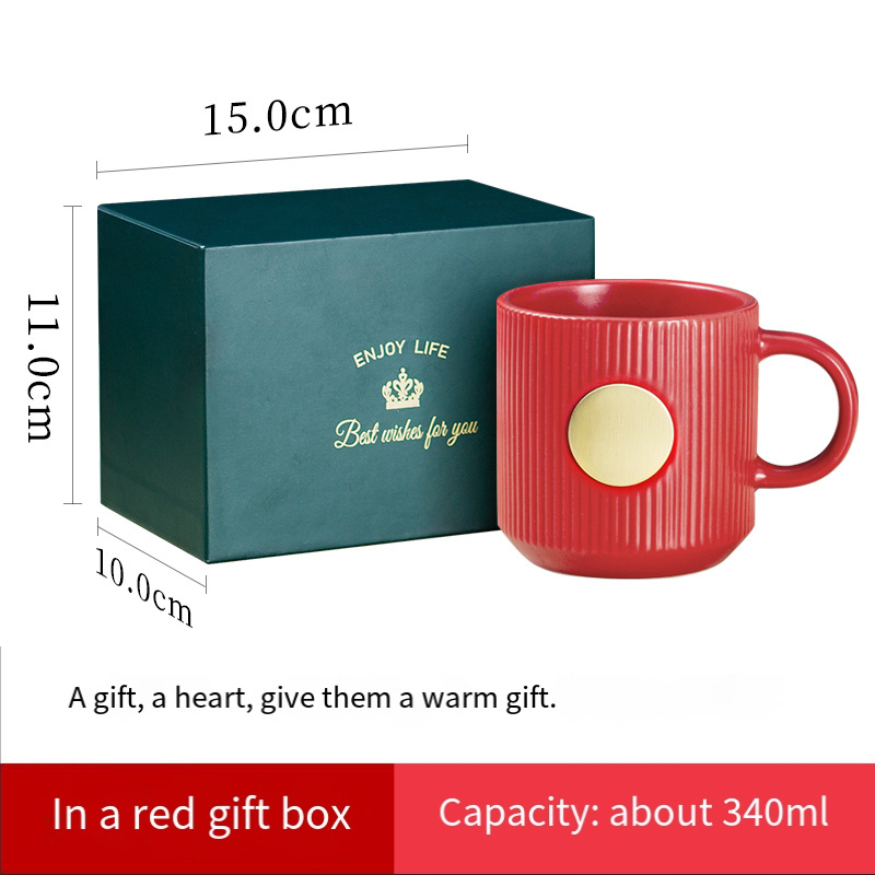 Ceramic mug custom LOGO senior stripe copper seal to map DIY office coffee  Gift box set RQ-21.6