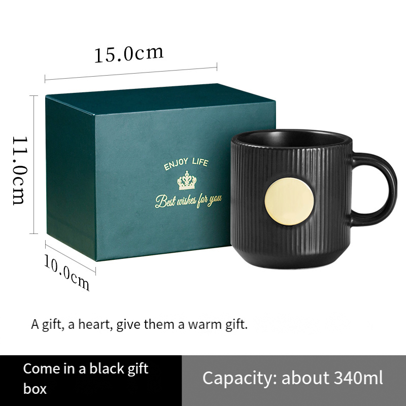 Ceramic mug custom LOGO senior stripe copper seal to map DIY office coffee  Gift box set RQ-21.6