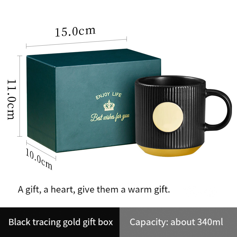 Ceramic mug custom LOGO senior stripe copper seal to map DIY office coffee  Gift box set RQ-21.6