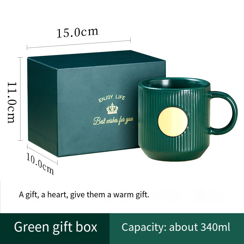 Ceramic mug custom LOGO senior stripe copper seal to map DIY office coffee  Gift box set RQ-21.6