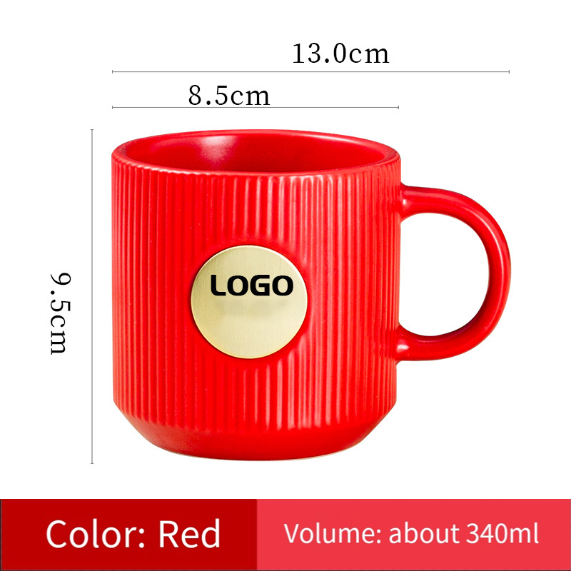 Ceramic mug custom LOGO senior stripe copper seal to map DIY office coffee  Gift box set RQ-21.6