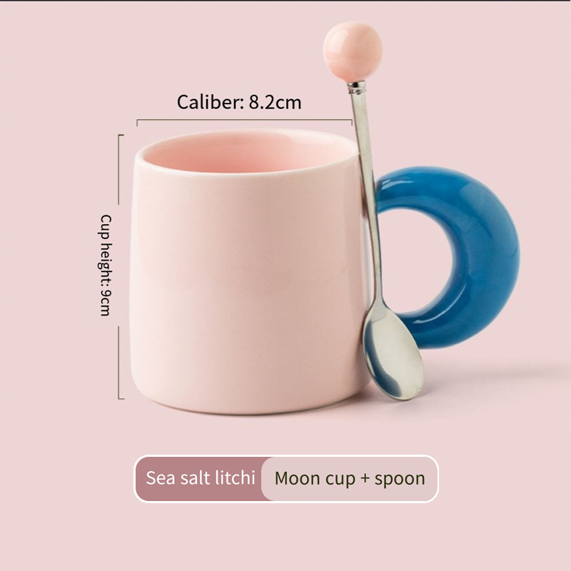 Color contrast Moon Cup Big ears handle Internet celebrity Chubby Mark cup cute ceramic coffee cup gift  Custom cup HL-19.6