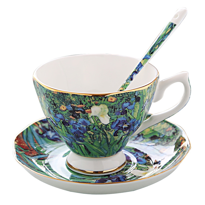 English light luxury dish spoon afternoon teacup Van Gogh oil painting bone China coffee cup Creative gift ceramic cup TS-82
