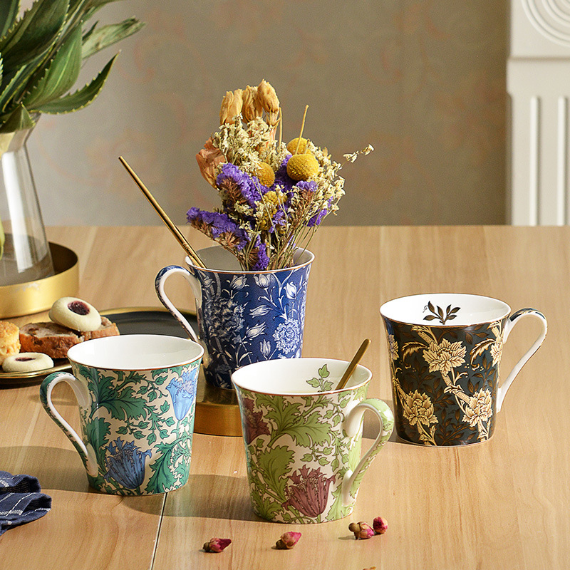 Mug bone China personality creative anemone dandelion water cup home afternoon tea literary coffee  Brown cup TS-40