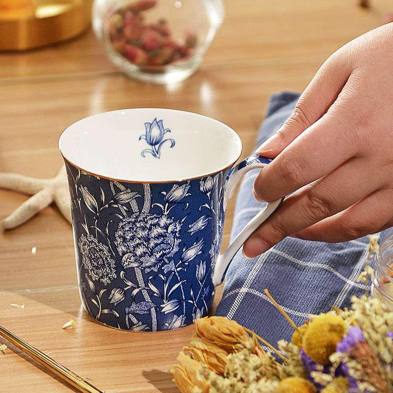 Mug bone China personality creative anemone dandelion water cup home afternoon tea literary coffee  Brown cup TS-40