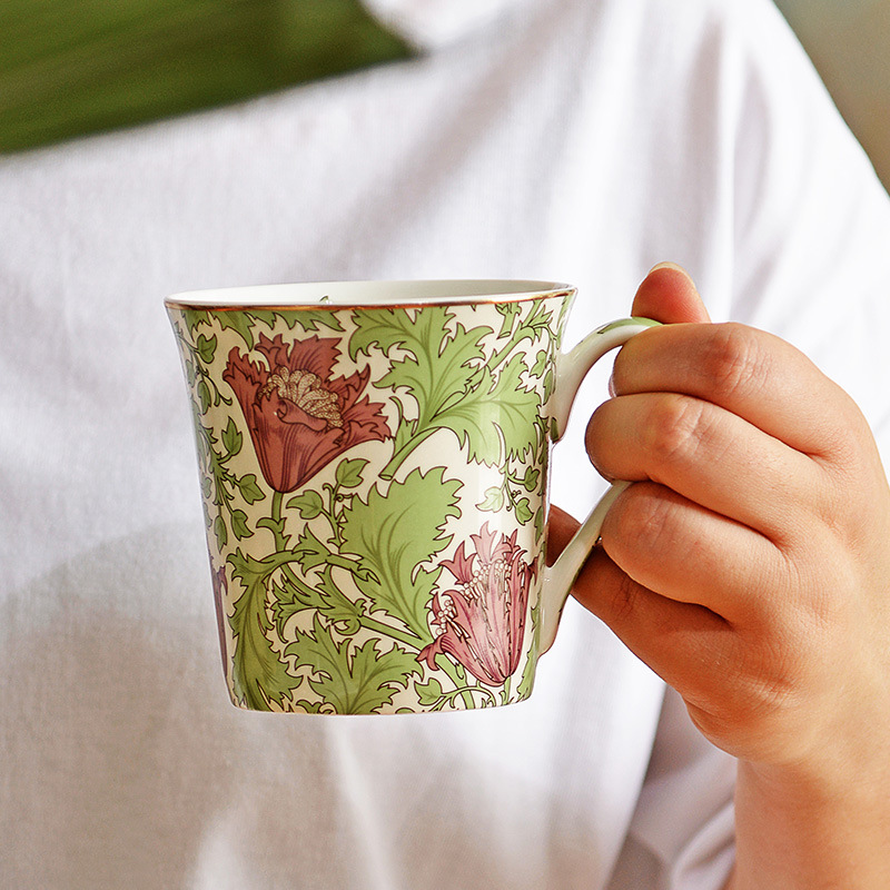 Mug bone China personality creative anemone dandelion water cup home afternoon tea literary coffee  Brown cup TS-40