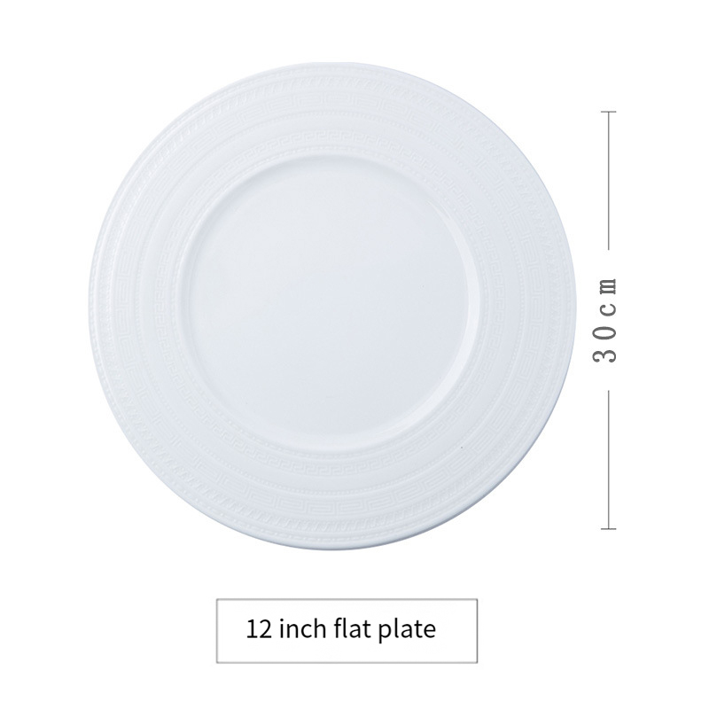 European relief bone China pure white flat plate home Western plate microwave dishwasher Convenient flat plate wholesale BS-72