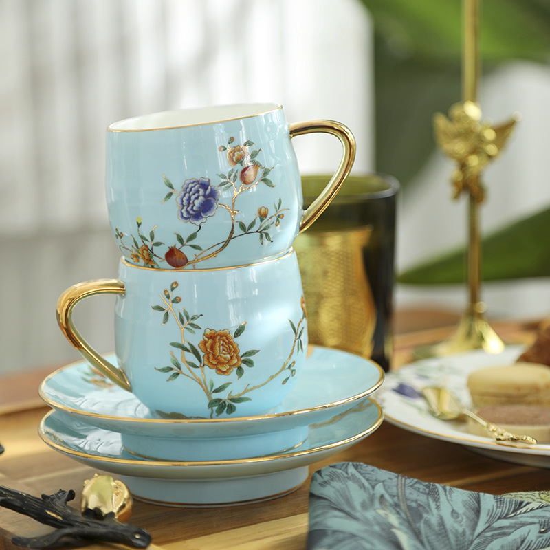 Bone China English afternoon tea tea set Ceramic coffee cup and saucer set National style small luxury gift Home cup and saucer teapot BS-300
