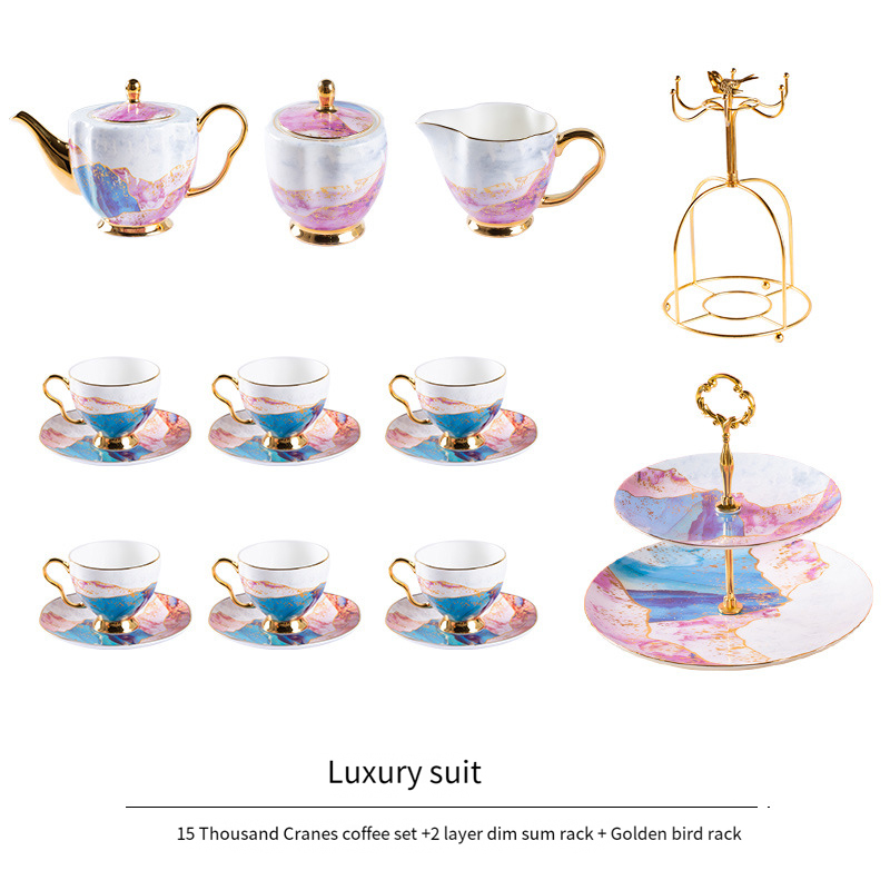 European Castle home 15 skull China coffee set red thousand Crane teapot coffee cup saucer sugar cup milk cup wholesale BS-1560