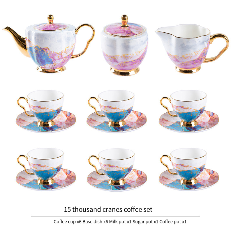 European Castle home 15 skull China coffee set red thousand Crane teapot coffee cup saucer sugar cup milk cup wholesale BS-1560