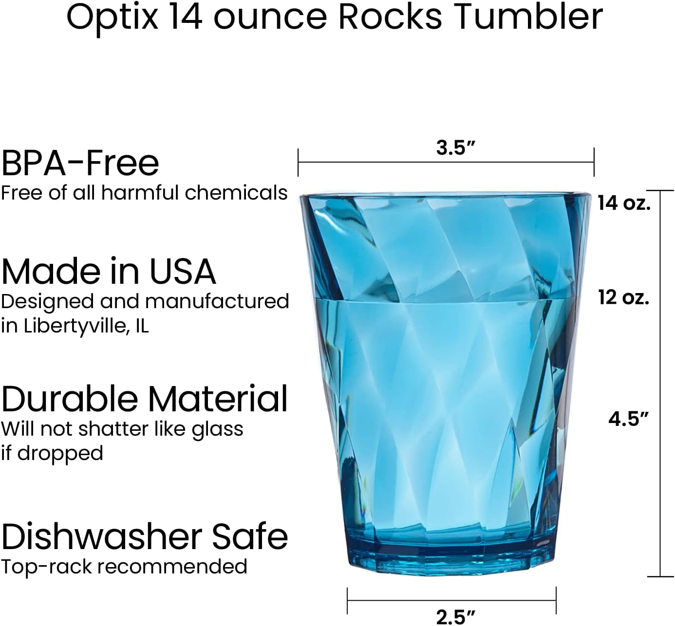  Acrylic Optix Plastic Reusable Drinking Glasses (Set of 8) 20oz Water Cups in Jewel Tone Colors | BPA-Free Tumblers, Made in USA | Top-Rack Dishwasher Safe