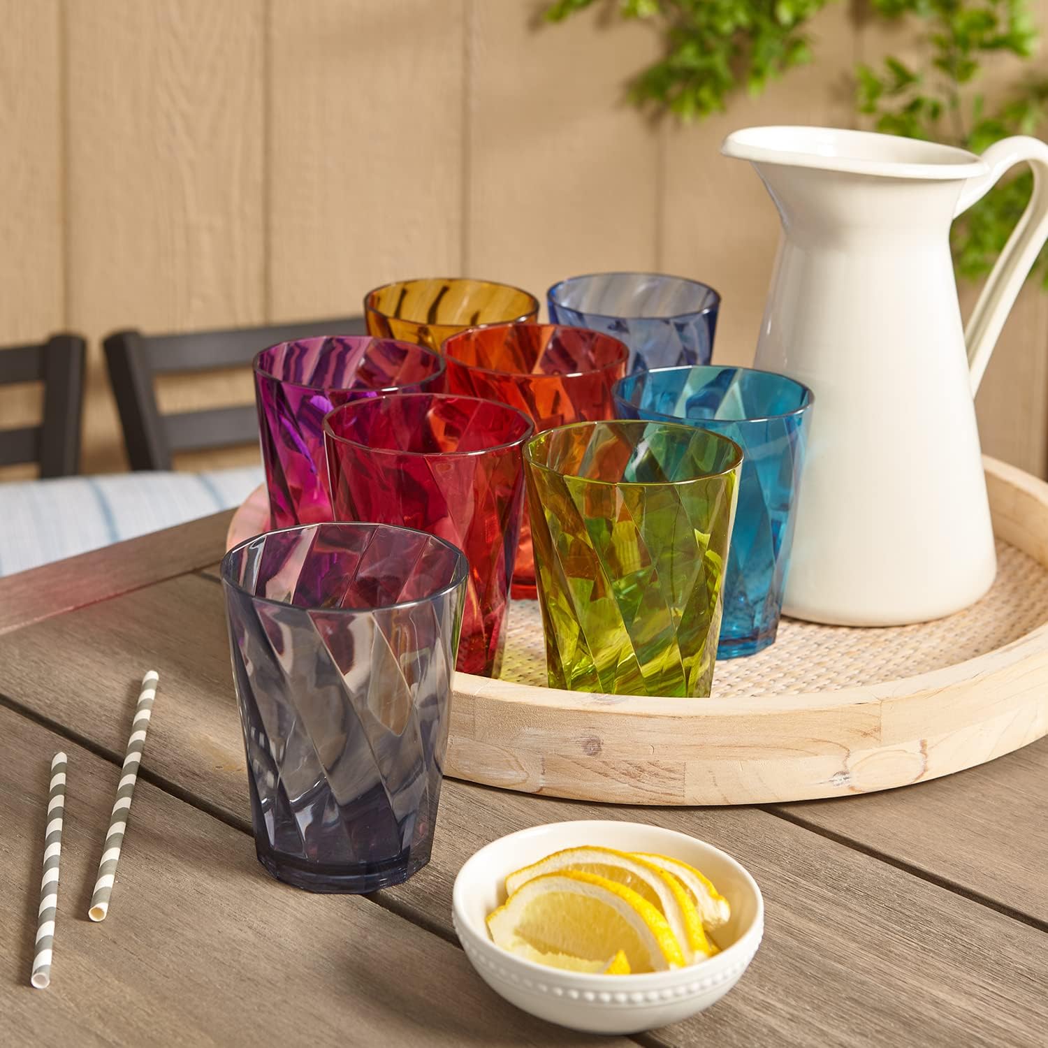  Acrylic Optix Plastic Reusable Drinking Glasses (Set of 8) 20oz Water Cups in Jewel Tone Colors | BPA-Free Tumblers, Made in USA | Top-Rack Dishwasher Safe