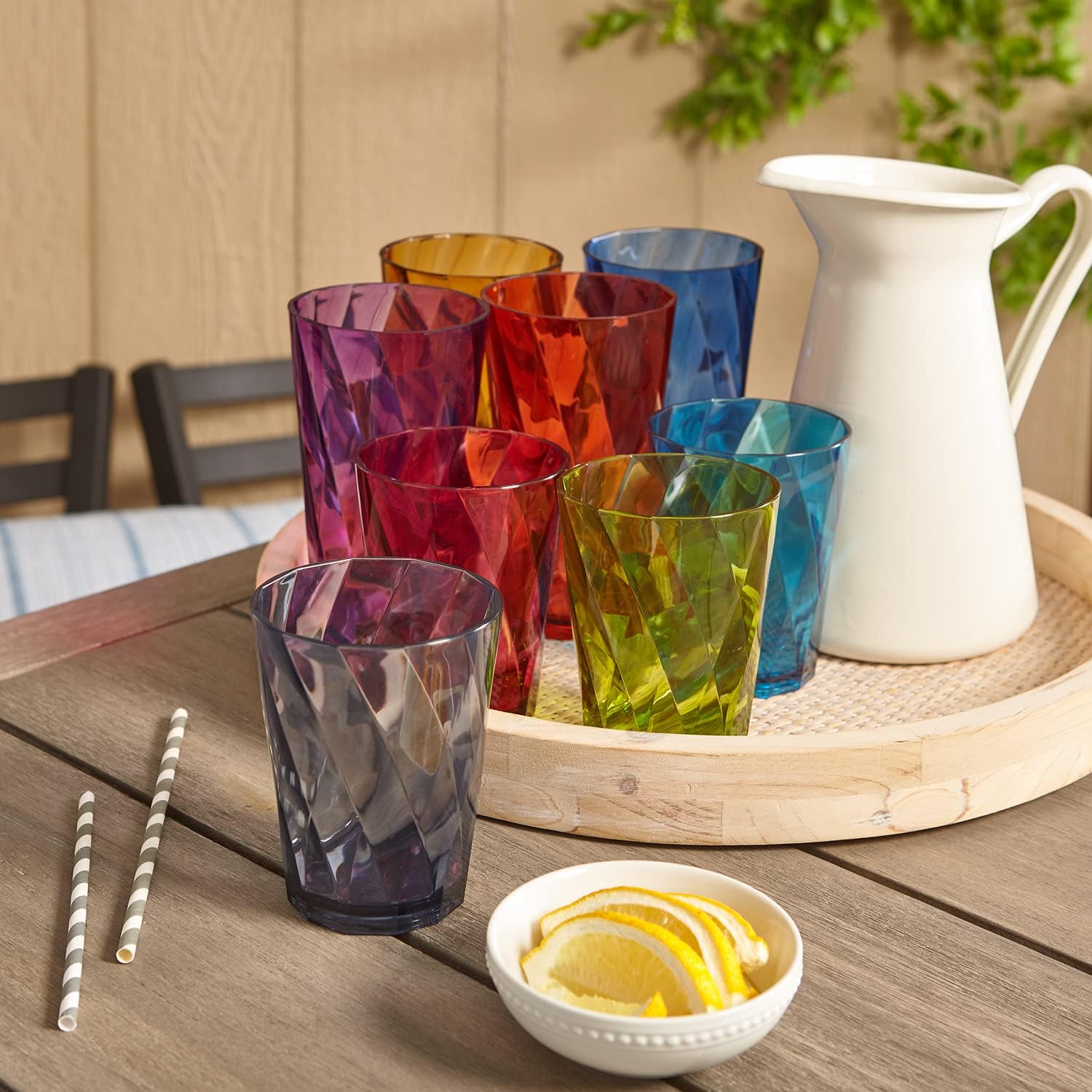  Acrylic Optix Plastic Reusable Drinking Glasses (Set of 8) 20oz Water Cups in Jewel Tone Colors | BPA-Free Tumblers, Made in USA | Top-Rack Dishwasher Safe