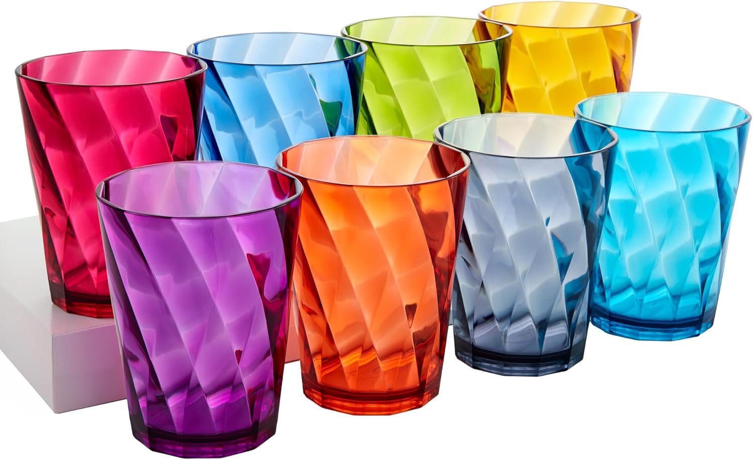  Acrylic Optix Plastic Reusable Drinking Glasses (Set of 8) 20oz Water Cups in Jewel Tone Colors | BPA-Free Tumblers, Made in USA | Top-Rack Dishwasher Safe