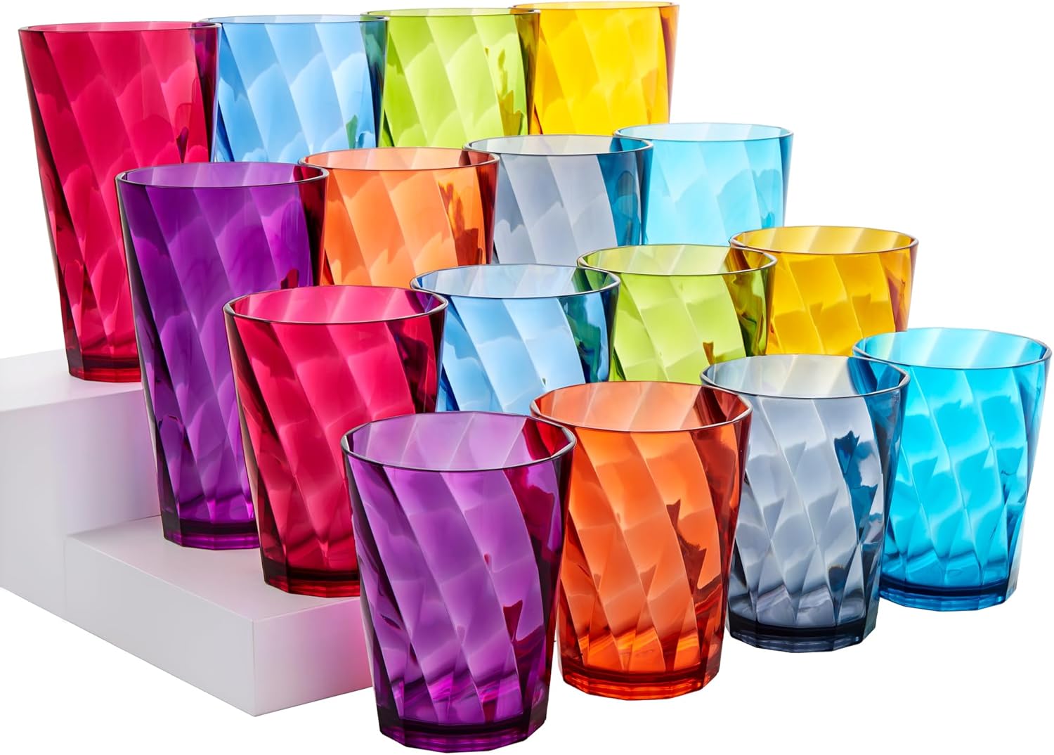  Acrylic Optix Plastic Reusable Drinking Glasses (Set of 8) 20oz Water Cups in Jewel Tone Colors | BPA-Free Tumblers, Made in USA | Top-Rack Dishwasher Safe