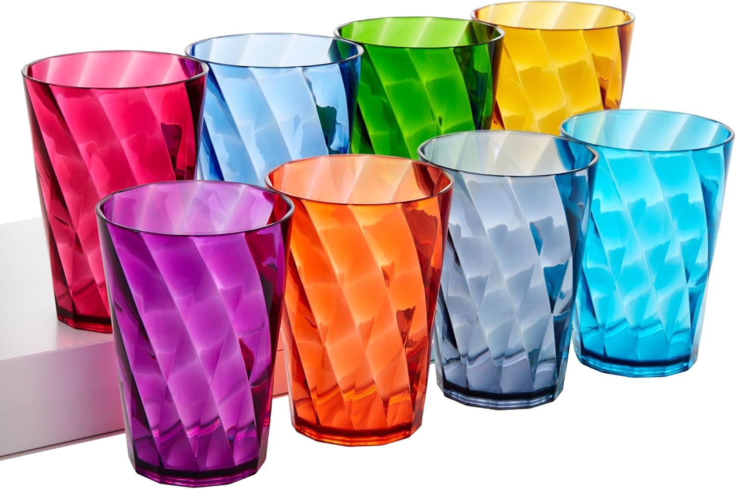  Acrylic Optix Plastic Reusable Drinking Glasses (Set of 8) 20oz Water Cups in Jewel Tone Colors | BPA-Free Tumblers, Made in USA | Top-Rack Dishwasher Safe